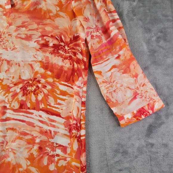 Zac&Rachel‎ Womens Tunic Top S Orange Floral Print 3/4 Sleeve Resortwear Layered - Picture 4 of 11